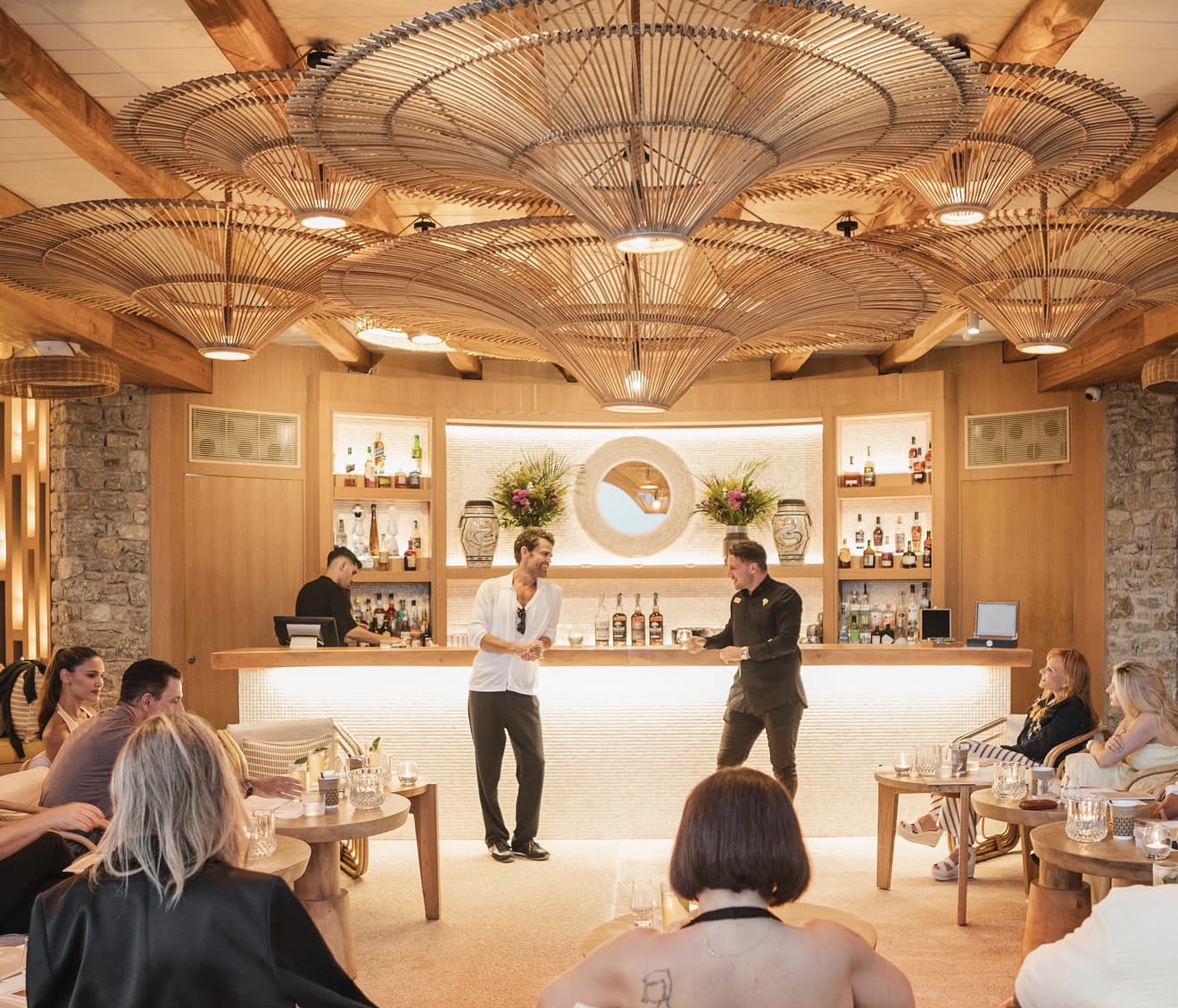 Nick Zachiotis presenting a private beverage experience in Mykonos