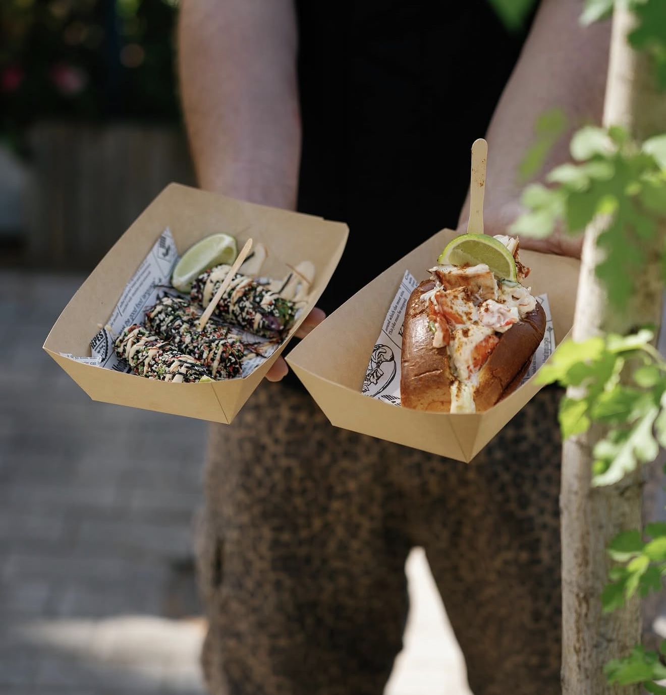 Street-food dishes served at an outdoor event